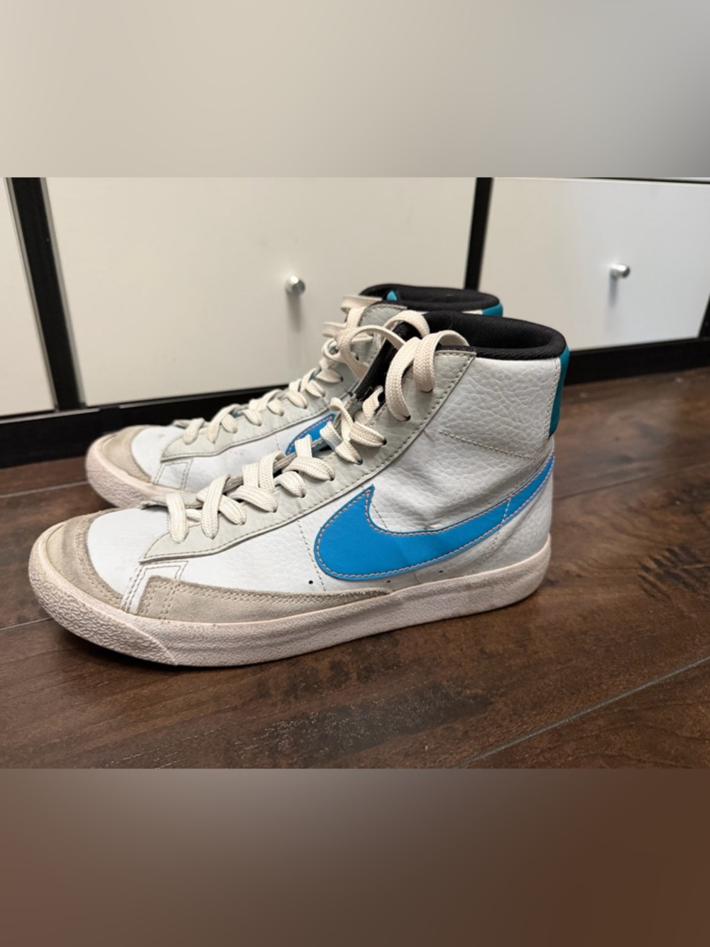 Nike White and Blue High-Top Sneakers